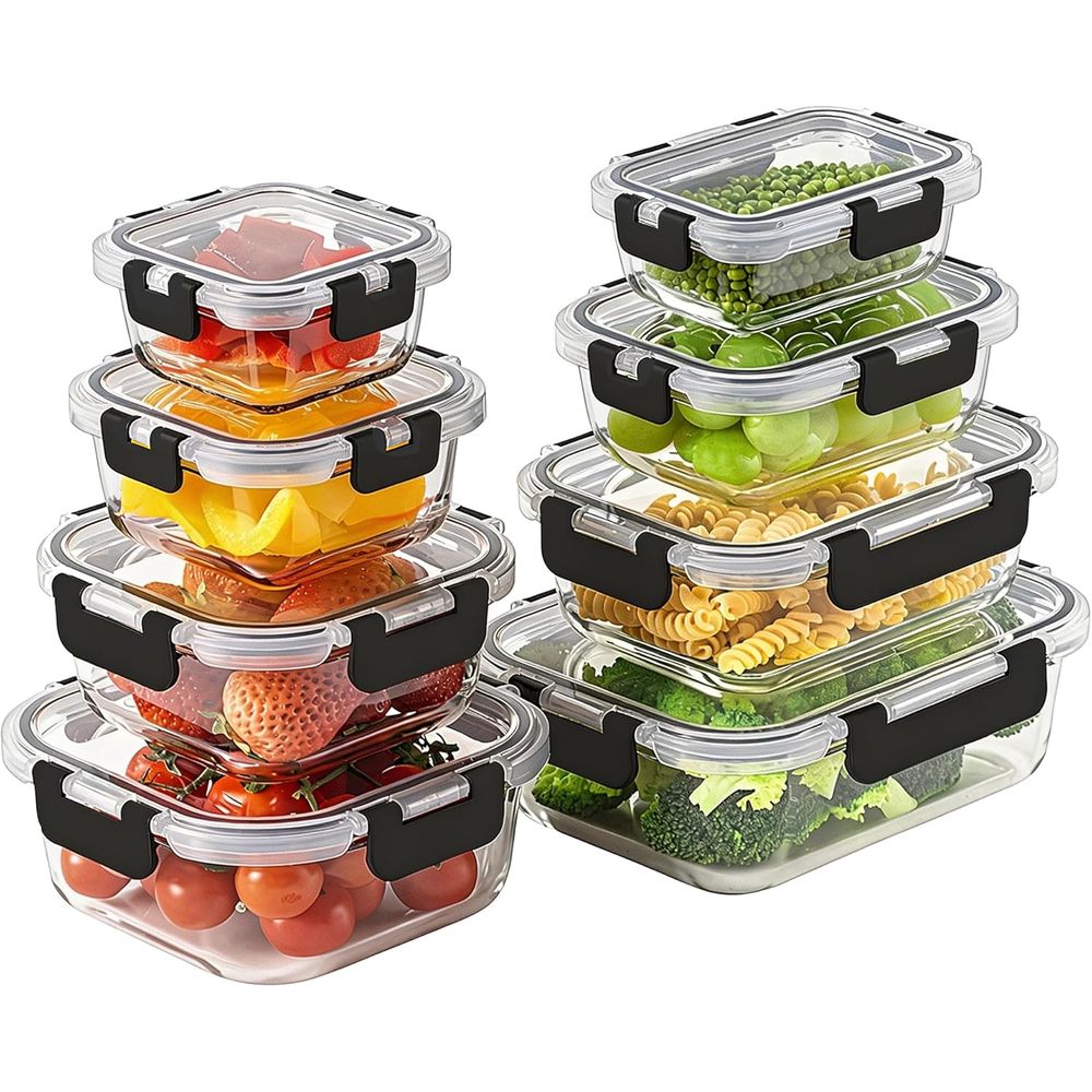 Food Storage Glass Set - Conjunto de 8 Peças de Armazenamento