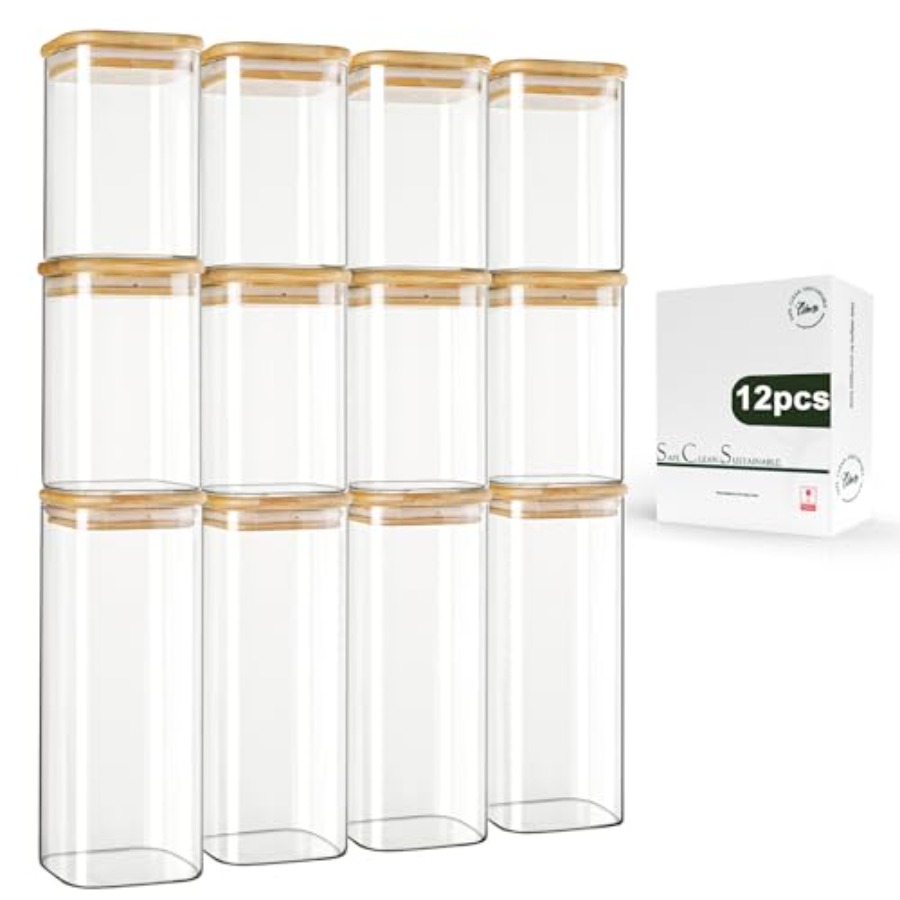 Food Storage Pantry - Conjunto de 12 Potes de Vidro